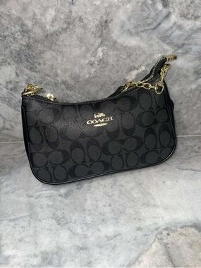 Coach Black Signature Jacquard Shoulder Bag with Gold Hardware Accent